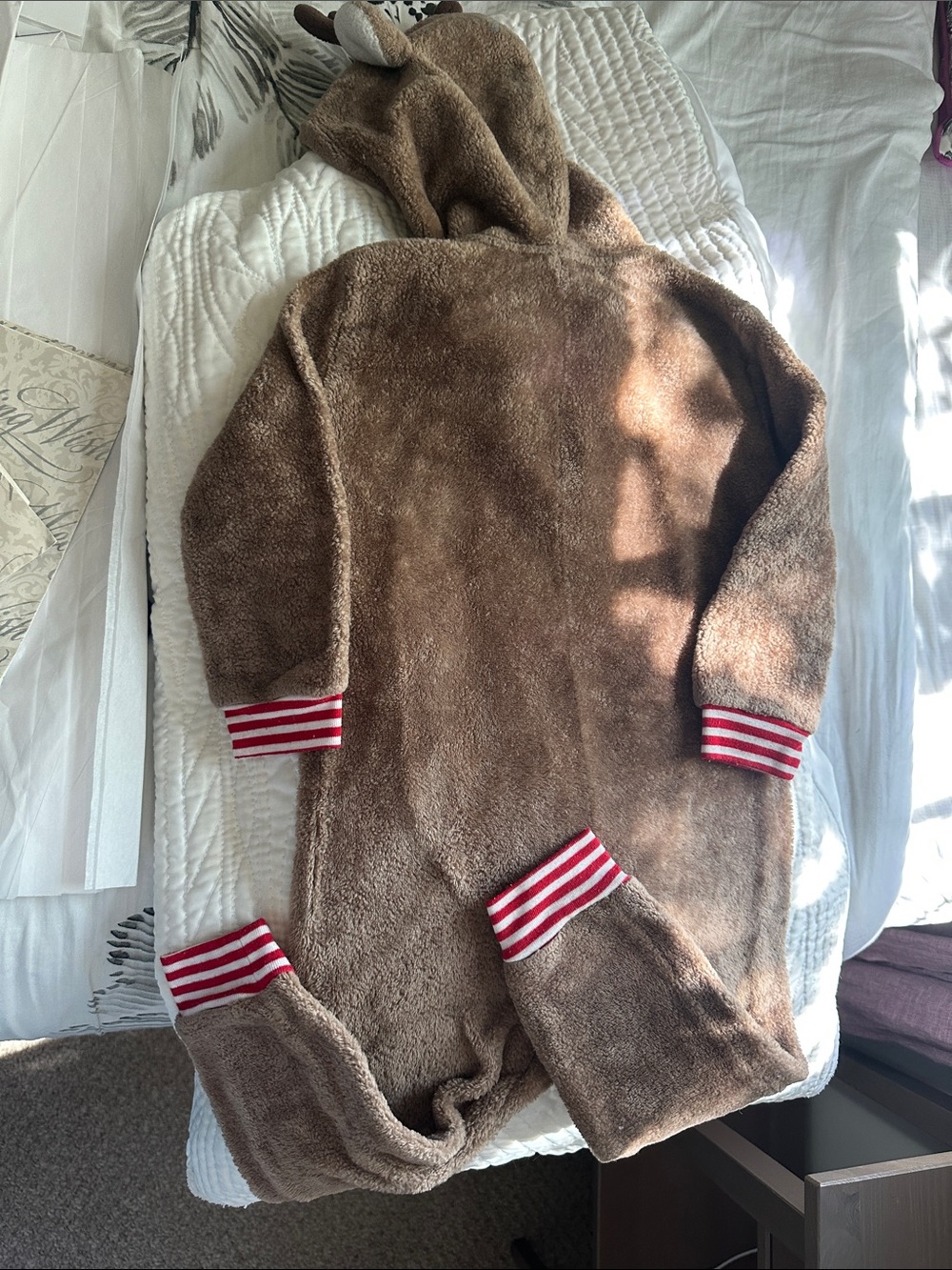 Kids Brown Reindeer Hooded Fleece pajama Onesie - Picture 4 of 4